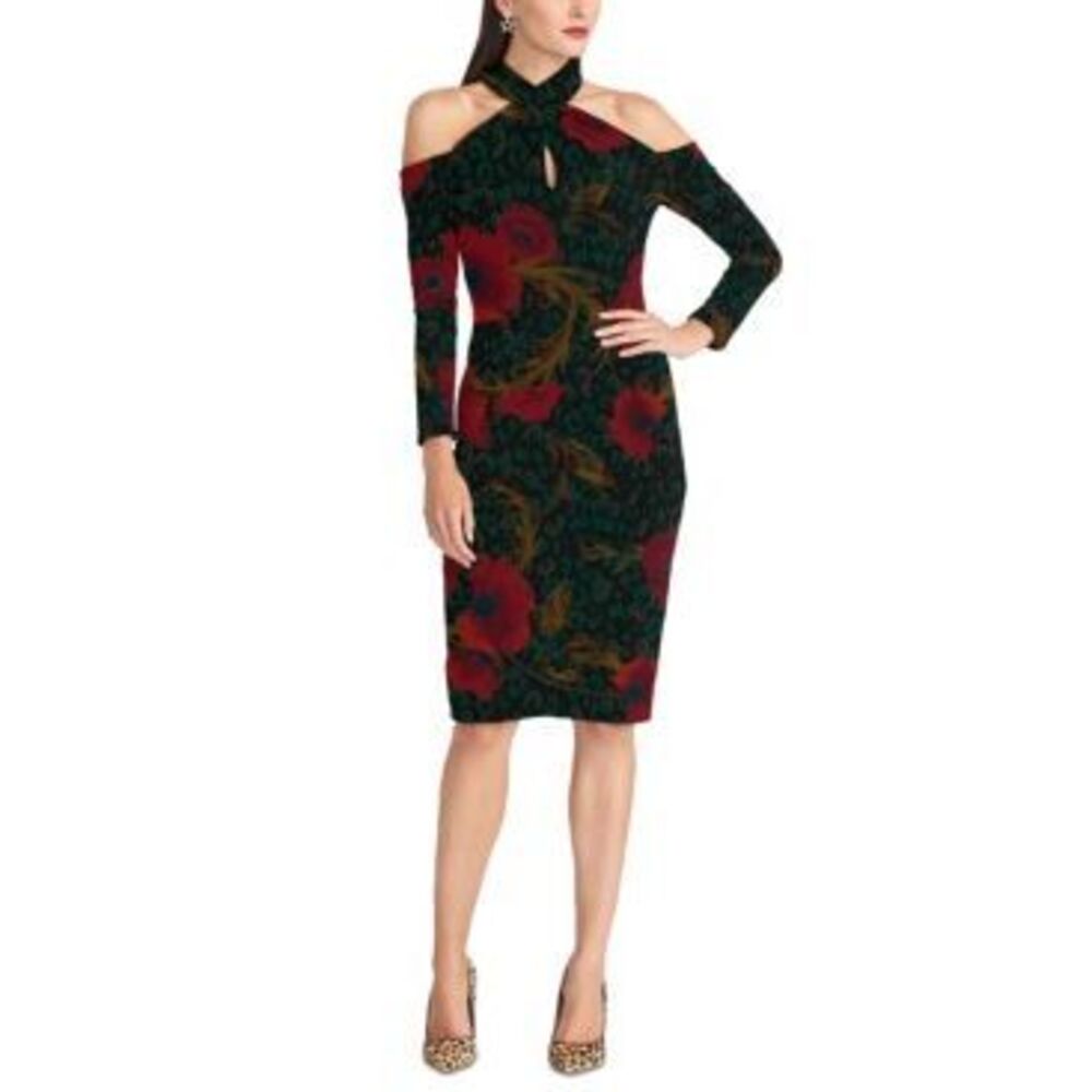 RACHEL Rachel Roy Womens Floral Jersey Black Size‎ Medium M Sheath Dressing
